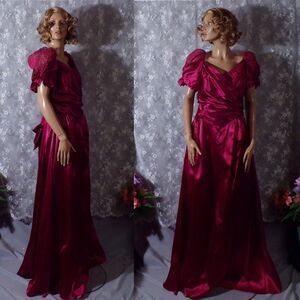 Vintage 80s Evening Gown Size XL 1980s Retro Maroon Dark Romance Lace Satin
